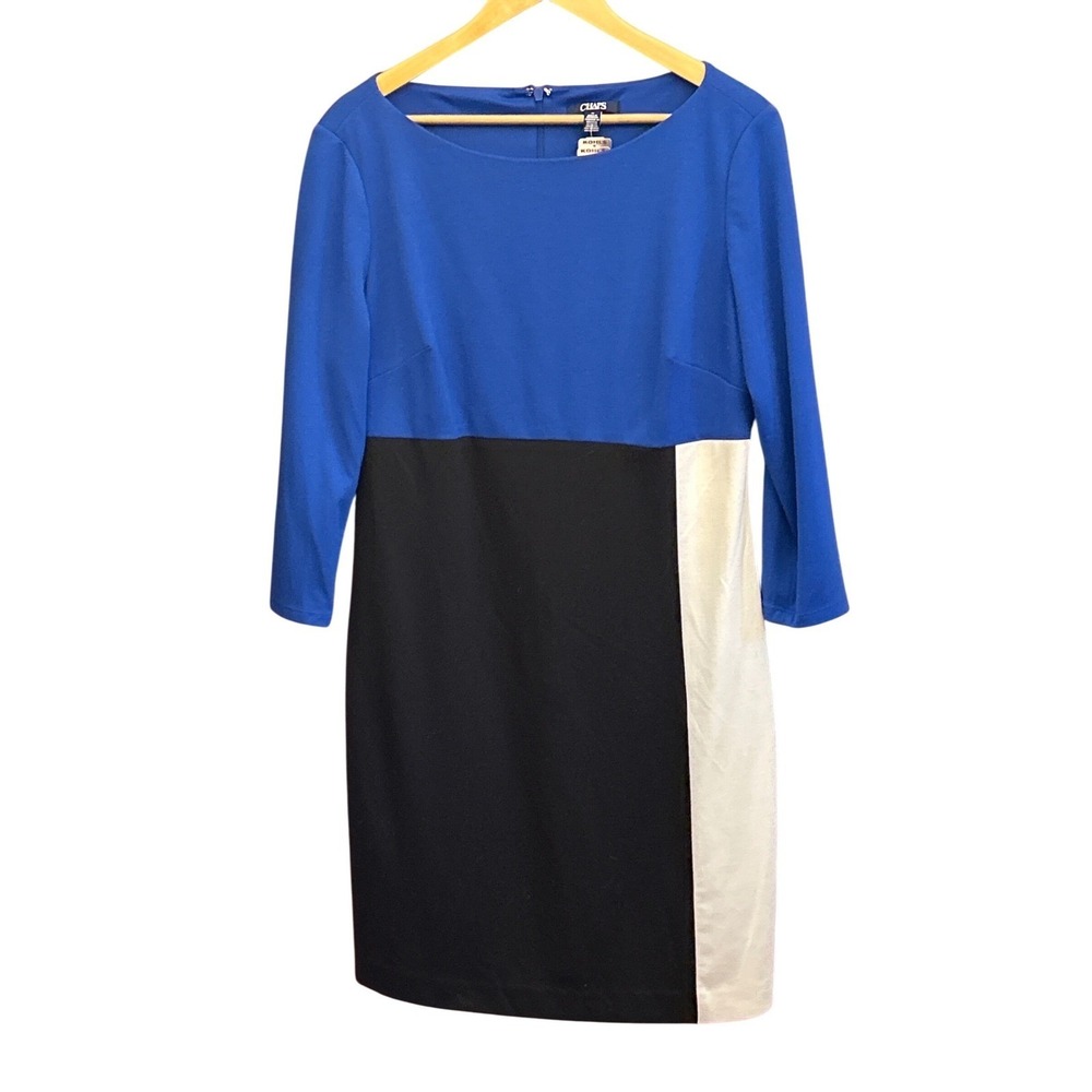 Vintage Chaps Colorblock Sheath Dress Professional Mod Royal Blue Black White 14